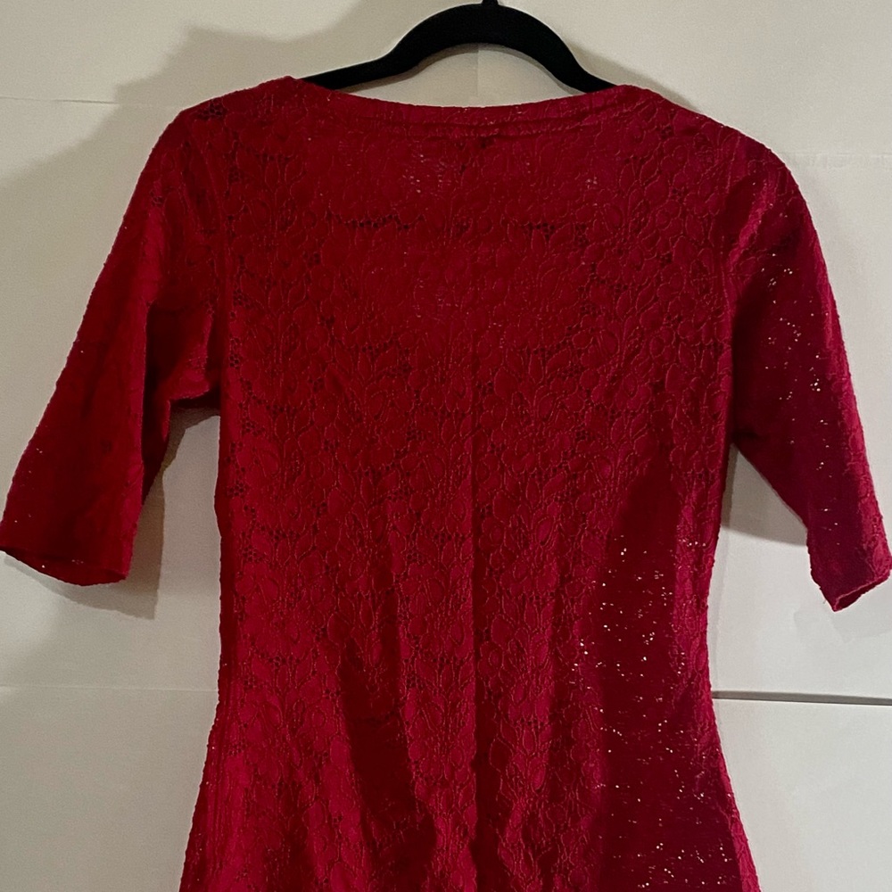Women’s Short Sleeve Red Floral Lace Feminine Classic Work Office , Size Small - Picture 5 of 6
